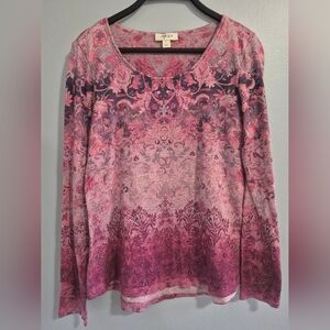 Embellished Graphic Pink and Black Patterned Y2K vintage 2000s Blouse Small